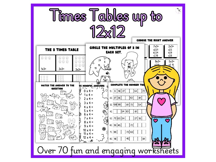 Times tables worksheets 3x up to 12x Times Tables