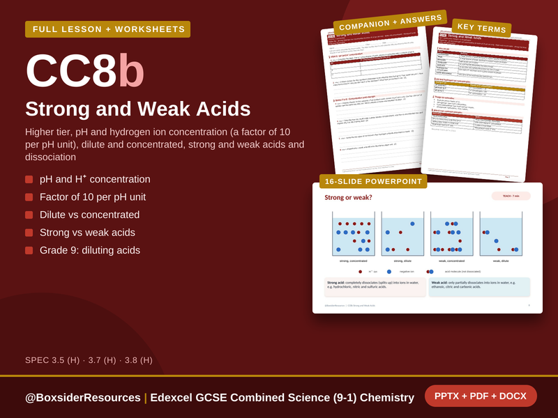 CC8b Strong and Weak Acids | Edexcel GCSE Combined Science (9-1) | Lesson + Worksheet