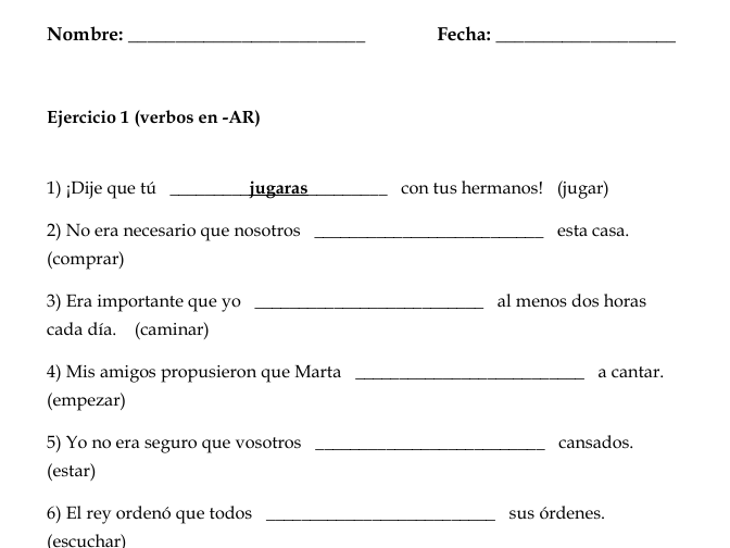 Imperfect Subjunctive Spanish Worksheets