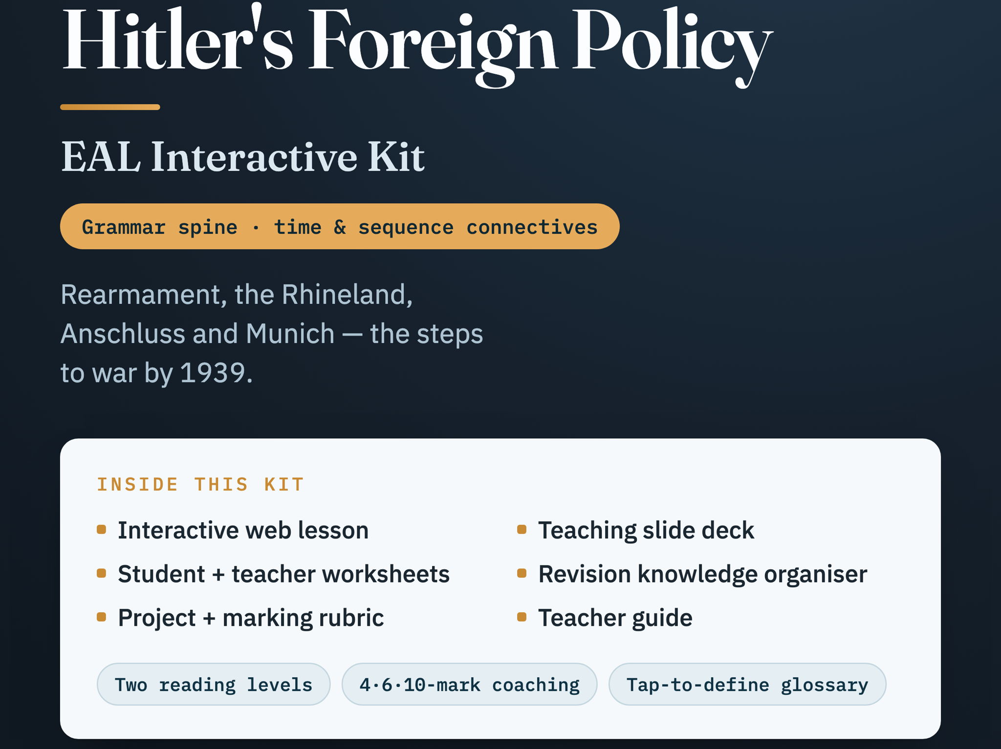 IGCSE History 0470: Hitler's Foreign Policy EAL Unit