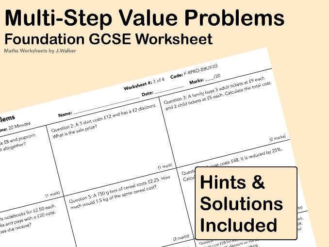 GCSE Maths Worksheet: Multi-Step Value Problems - Foundation Tier
