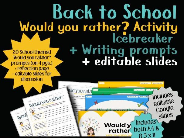Back-to-School 'Would You Rather?' Activity + Prompts + Slides