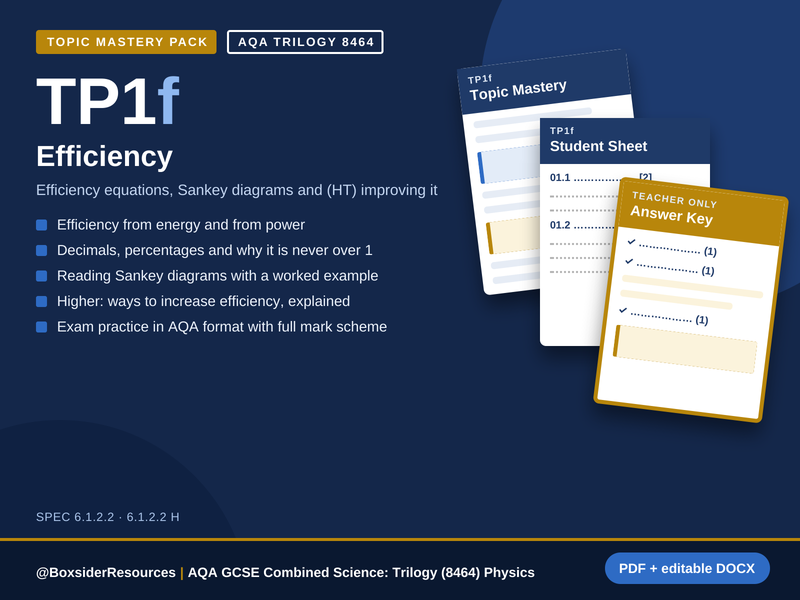 TP1f Efficiency | AQA GCSE Combined Science Trilogy Physics Topic Mastery Pack