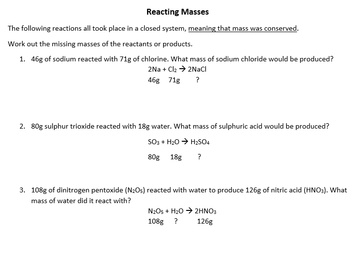 Conservation Of Mass Questions Teaching Resources