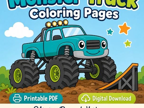 Monster Truck Coloring Pages | Monster Truck Coloring Pages | Printable PDF | Digital Download