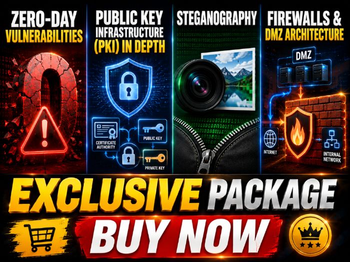 Zero-day vulnerabilities, Public Key Infrastructure, Steganography, Firewalls and DMZ -Complete Pack