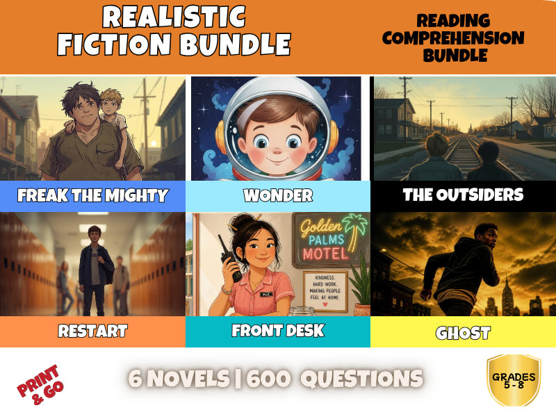 Realistic Fiction Reading Comprehension Bundle | 6 Novel Studies KS3 Years 6-10
