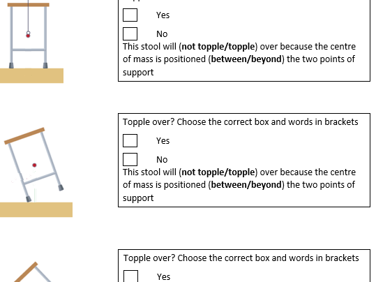 KS3 Centre of Mass and Stability worksheet