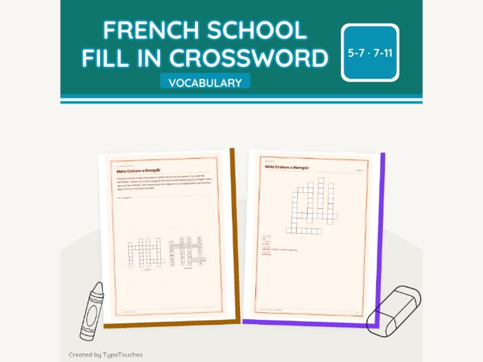French School Fill In Crossword | 32 pp