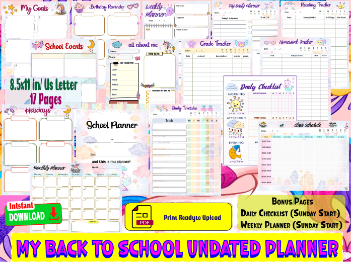 My Back to School Undated Planner-Unicorn Theme-