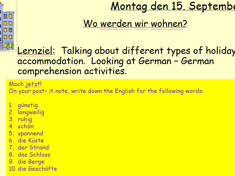 Wo werden wir wohnen. AQA GCSE German foundation