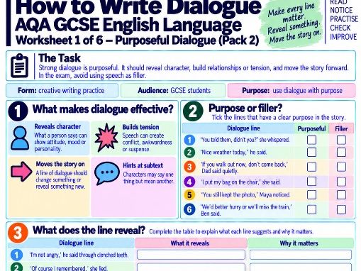 AQA GCSE English Language | How to Write Dialogue | 6 Creative Writing Worksheets