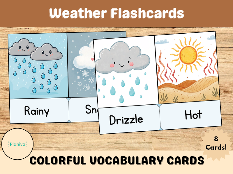 Weather Flashcards – Colorful Vocabulary Cards for EYFS & KS1