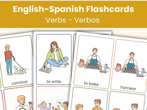 English-Spanish Verb Flashcards | 72 Vocabulary Cards | Beginner Spanish | ESL