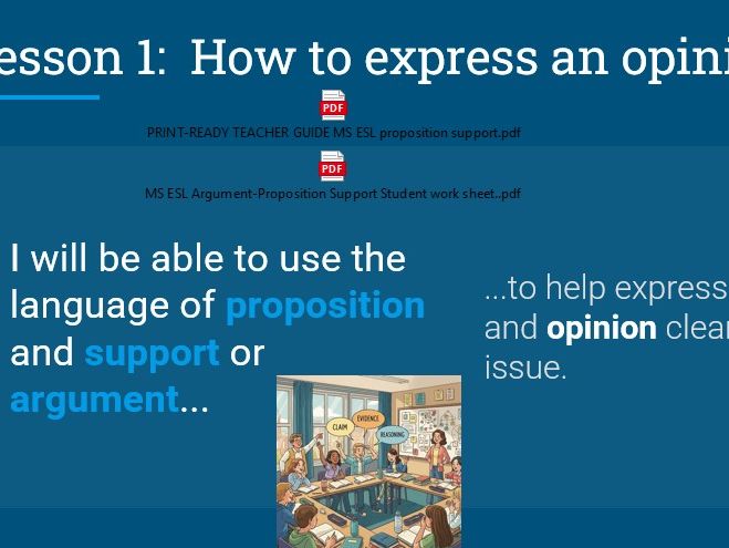 ESL Proposition Support writing using claim evidence and reasoning