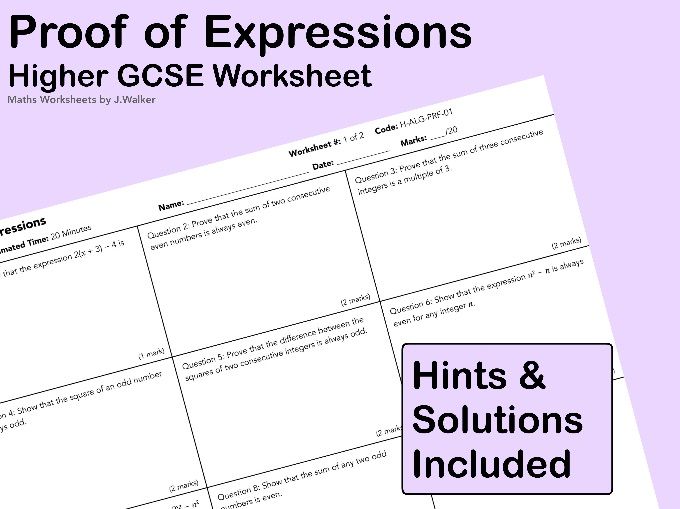 GCSE Maths Worksheet: Proof of Expressions - Higher Tier