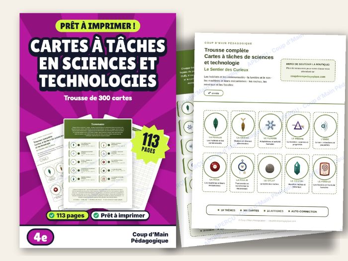 French Science Task Cards Grade 4 Habitats Light Rocks | Le Sentier des Curieux