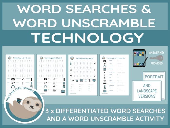 ESL Technology Differentiated Word Searches and Word Unscramble