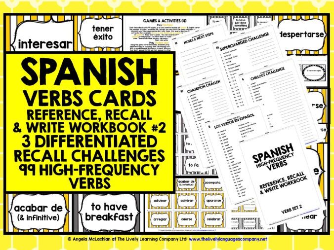 SPANISH VERBS CARDS & RECALL WORKBOOK 2 Teaching Resources