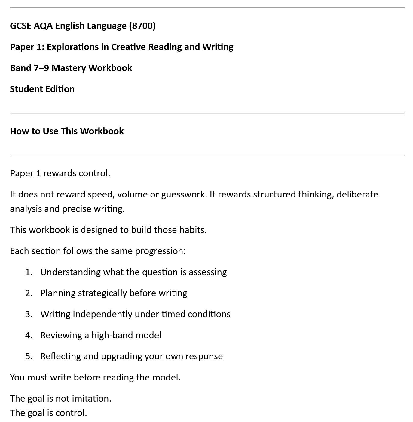 Deliberate English | GCSE AQA English Language Paper 1 (8700) | Band 7 ...