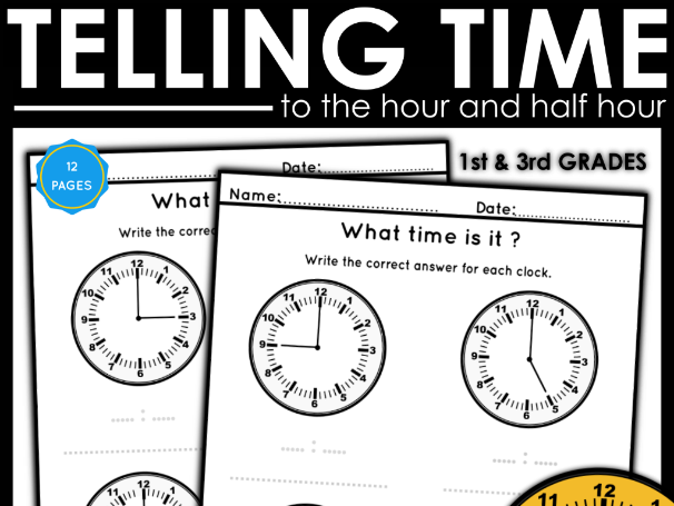 Telling Time to the Hour & Half Hour Worksheets | KS1 & Lower KS2 | Year 1, 2, 3 Maths