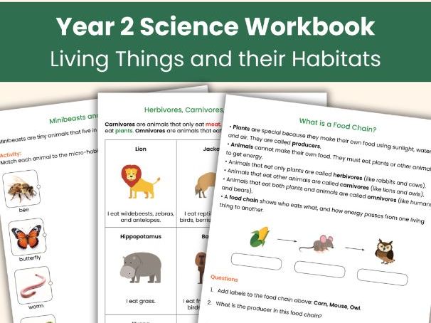 Year 2 Science Living Things and their Habitats Workbook | Science Lesson Resources