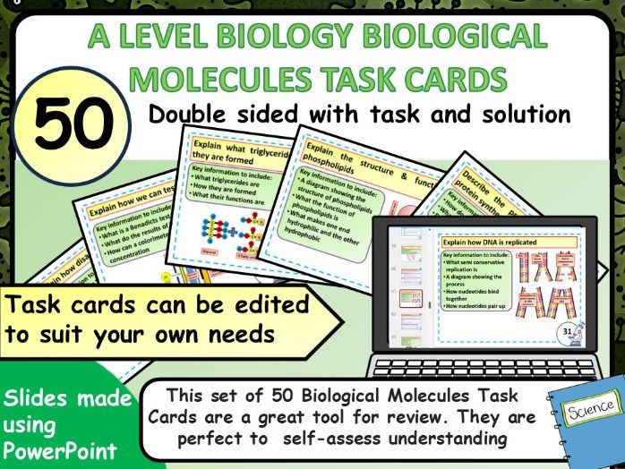 A Level Biology Biological Molecules Task Cards