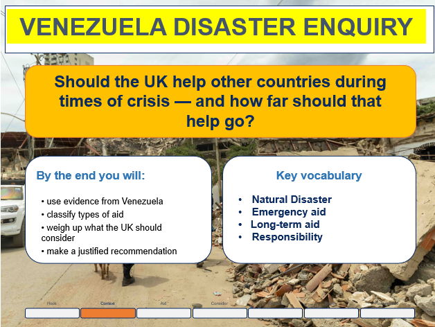 KS3 Geography Venezuela Earthquake Inquiry Responses and International Aid KS3