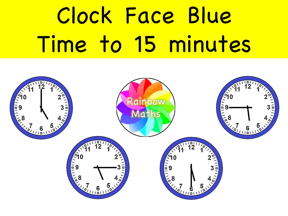 Time to 15 Mins Blue Clocks 50 Maths Clipart Year 2