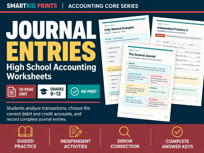 Journal Entries Accounting Worksheets