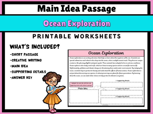 Ocean Exploration | Main Idea and Supporting Details Reading Passage ...