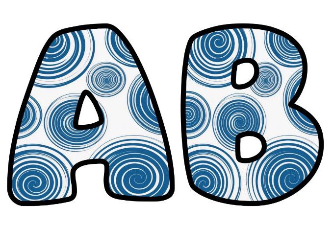 Many Bright Blue Spirals Alphabet Lettering Set | Classroom Display | Upper & Lowercase, 0-9