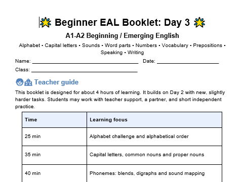 Beginner EAL / ESL English Booklets | 12 Hours of Primary Literacy Activities