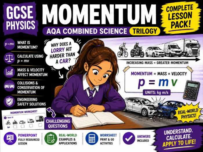 GCSE Physics Momentum | AQA Combined Science | PowerPoint, Worksheet & Answers