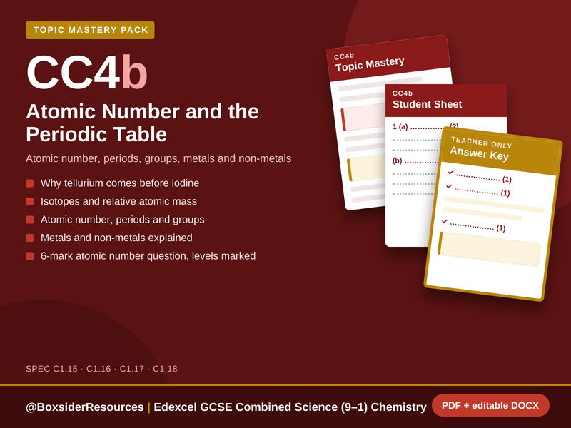 CC4b Atomic Number & the Periodic Table | Edexcel GCSE Combined Science Chemistry Topic Mastery Pack