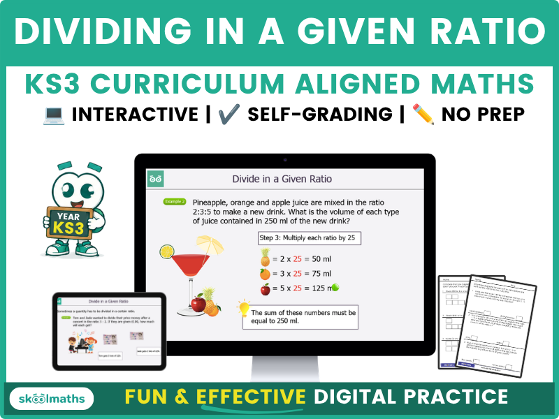 Dividing in a Given Ratio | Ratio and Proportions - KS3 Interactive Lesson and Activities