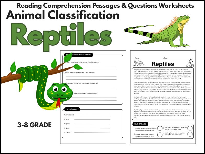 Reptiles Reading Comprehension Passages & Questions worksheet