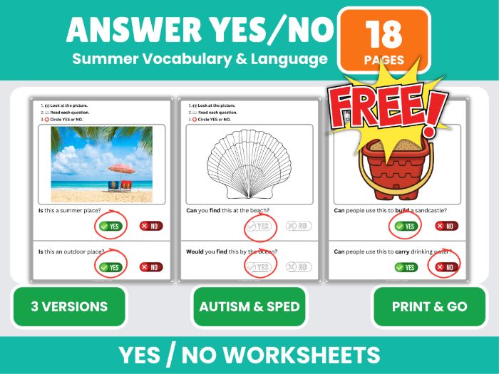 Summer Yes or No Sample Activities