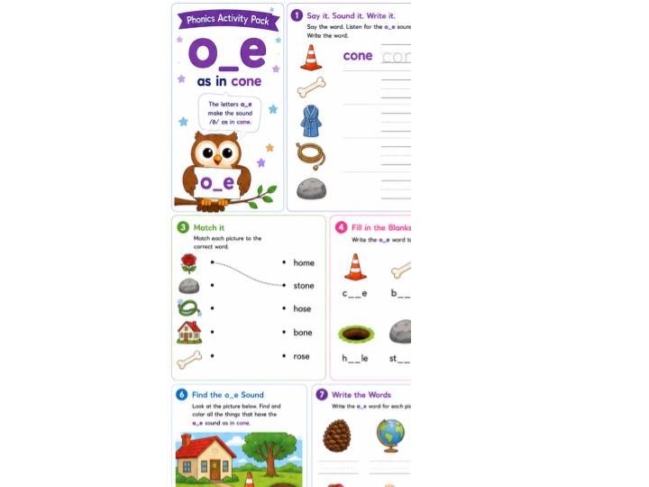 O_e phonics continuous provision activity pack