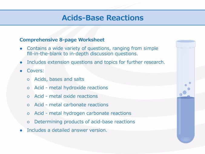 Acid Base Reactions Worksheet Teaching Resources