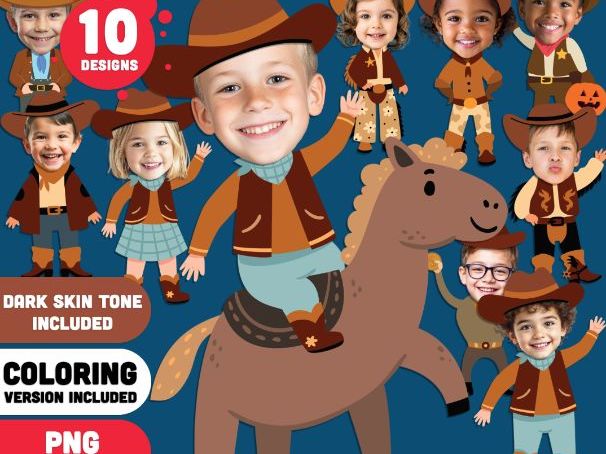 Cowboy Add Your Own Face Craft, Wild West Activity, Printable Body Templates + Coloring Version