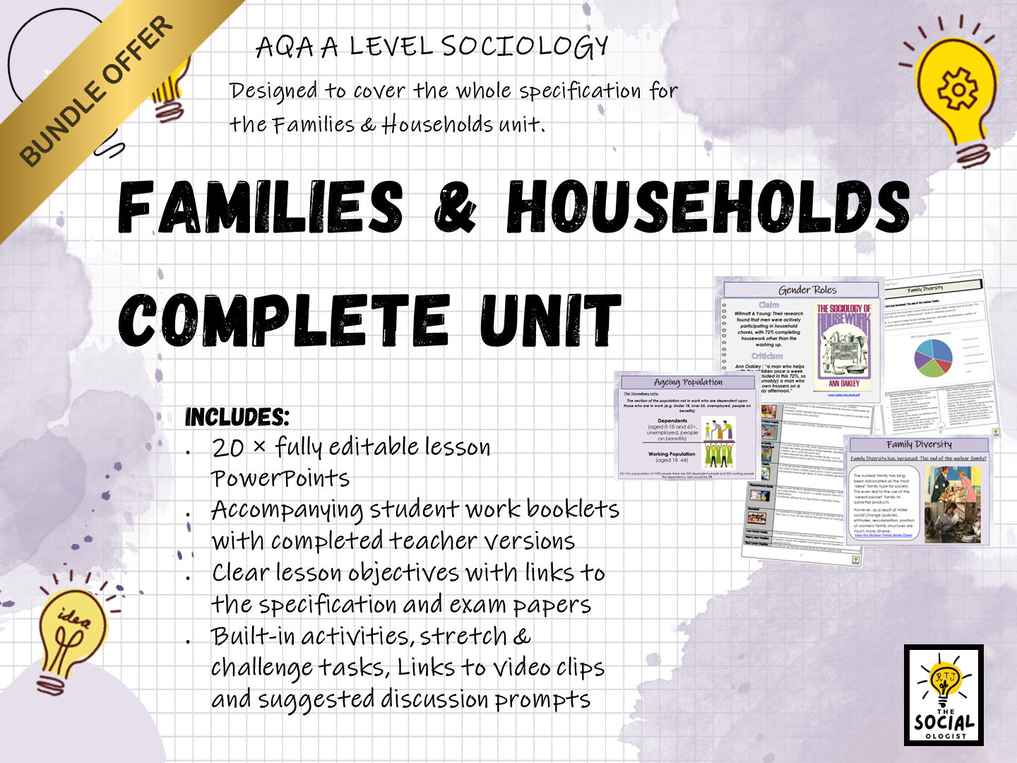 AQA A level Sociology - Families & Households - Complete Unit - Bundle
