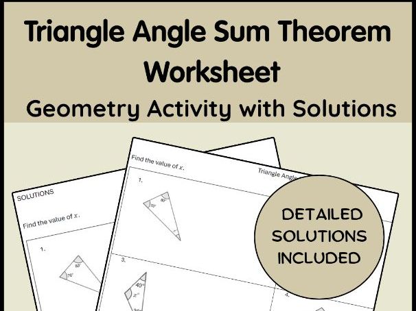 Triangle Angle Sum Theorem Worksheet Geometry Activity with Solutions