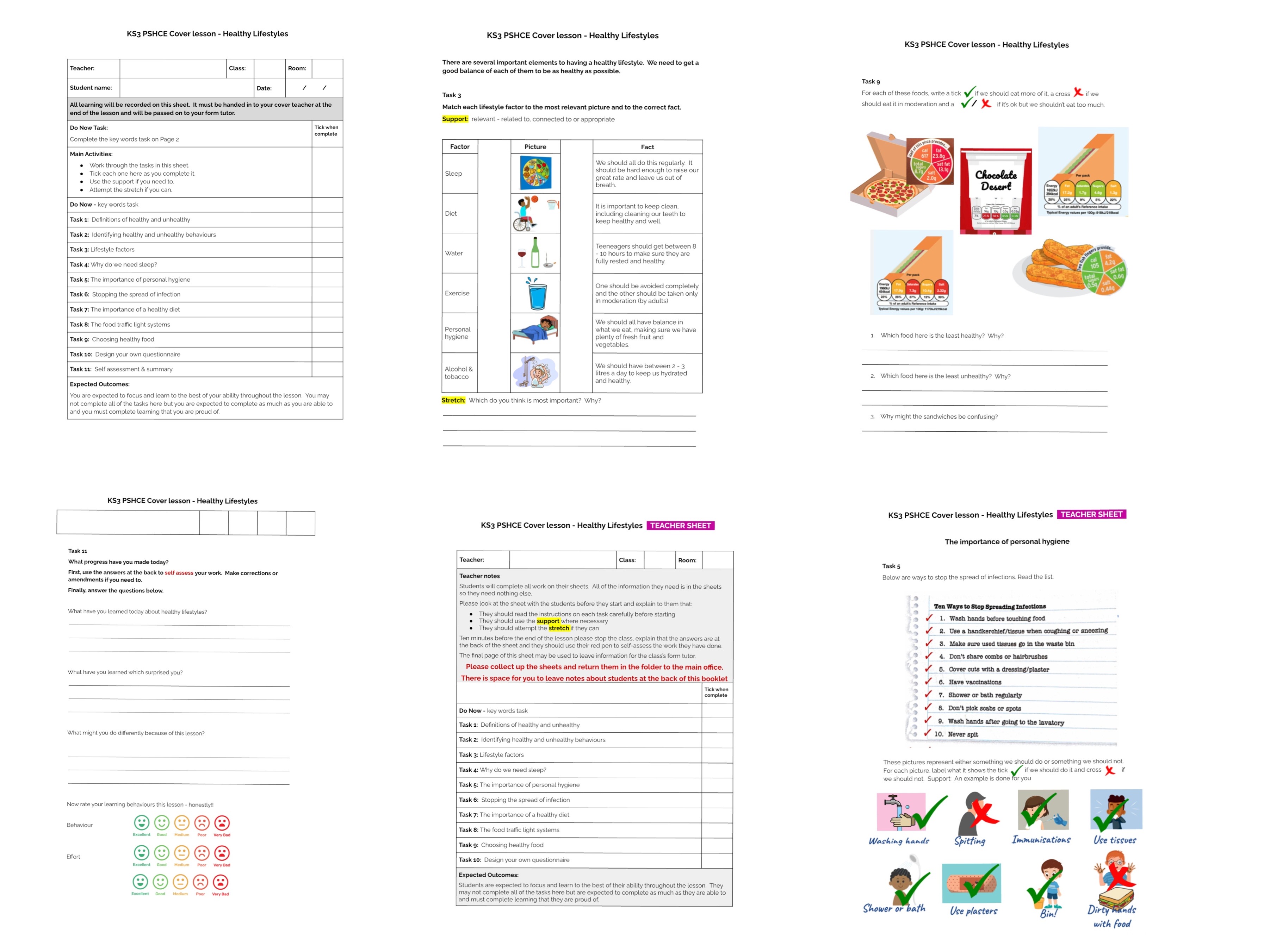 PSHCE cover lesson KS3 & 4 - standalone lesson on healthy lifestyles with answers