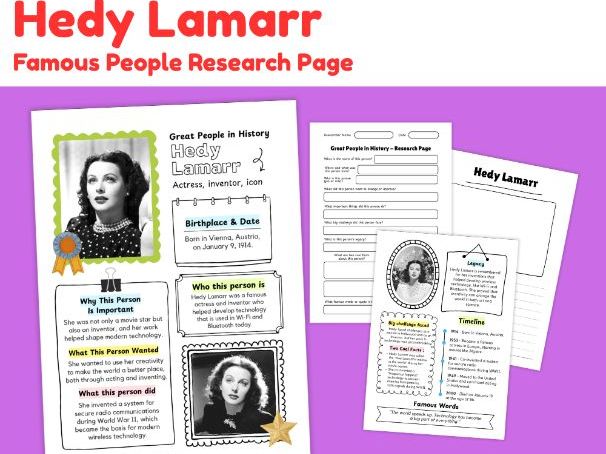 Hedy Lamarr Biography Research Worksheets | Famous Inventor Study