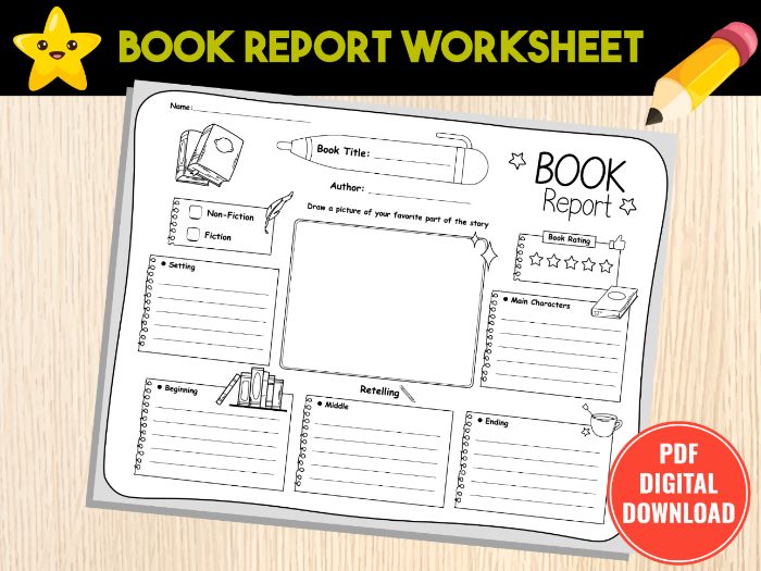 Fiction and Nonfiction Book Report Worksheet For Kids | Book Report Template