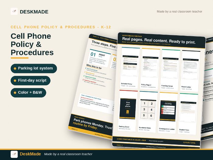 Cell Phone Policy & Procedures Pack | K-12 | Editable + Parking Lot System