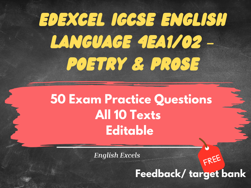 Edexcel IGCSE English Language 4EA1/02 – Poetry & Prose Exam-Style Practice | 10 Texts -50 Questions