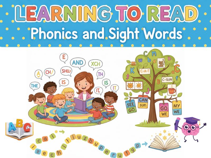 Learning to Read: Phonics and Sight Words – 8-Page Lesson for First Grade