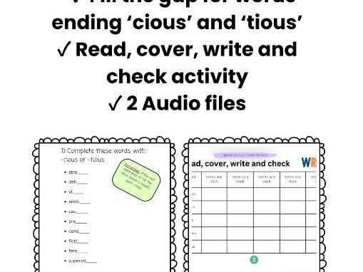 Year 6 SATs Spelling – cious / –tious Endings (/ʃəs/ ‘shus’) | Read, Cover, Write, Check + Audio Di